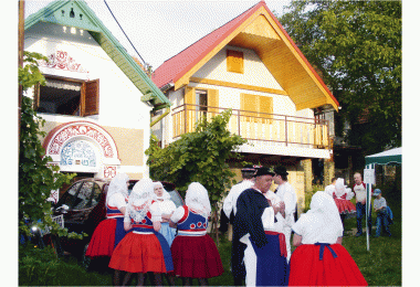 A typical wine cellar settlement in southern Moravia during a folklore festival. 