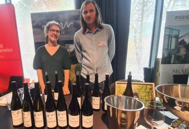 Grzegorz and Agnieszka Runowski showing the wines from their steep 2ha Marcinowice estate