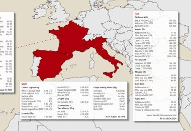 Source: Ciatti Global Wine & Grape Brokers, Global Market Update, export prices in €/hl