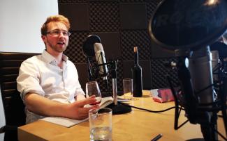 Ben Franks CEO of Novel Wines recording an episode of On the Vine in Bath, UK