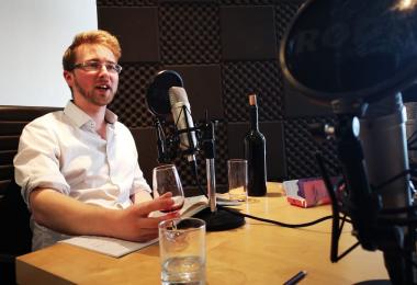 Ben Franks CEO of Novel Wines recording an episode of On the Vine in Bath, UK