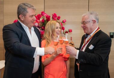 Paul Schaafsma, Kylie Minogue and Robert Joseph at ProWein.