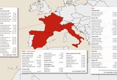 The prices for Italy have not yet been released. Source: Ciatti Global Wine & Grape Brokers, Global Market Update, export prices in €/hl