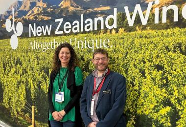 Charlotte Read and Chris Stroud from New Zealand Wine expressed optimism at ProWein 2023 (Photo: Vincent Meßmer)