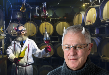 Robert Joseph - with horns - in a mad scientist laboratory. Image via Midjourney A!