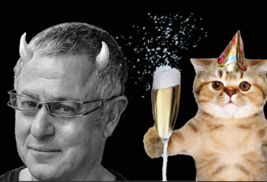 Robert Joseph - with horns and a cat with Champagne