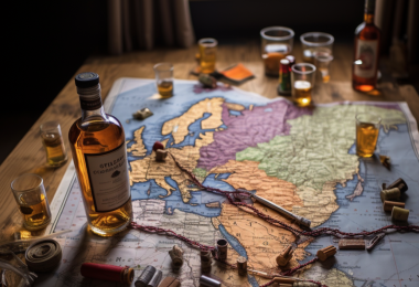Whisky bottle and map