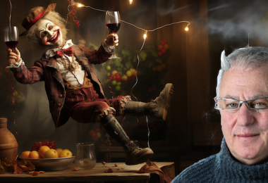 Robert Joseph - and a wine-drinking marionette. Image: Midjourney