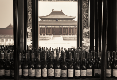 Australian wine bottles outside a Chinese palace. (Image by Midjourney AI)