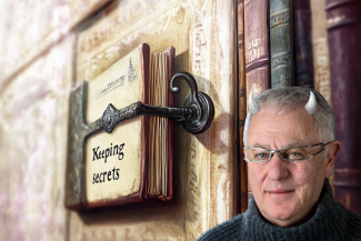 More honesty required. Robert Joseph with horns and 'Keeping Secrets' book.  Image: Catharine Lowe and Midjourney AI