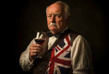 Englishman with glass of wine (©️ Robert Joseph/Midjourney AI generated)